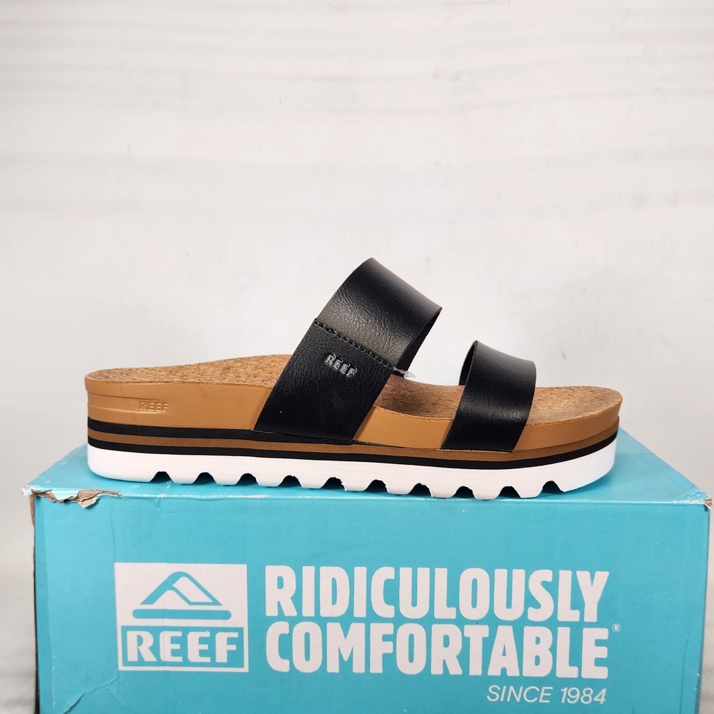 Reef Cushion Vista Hi Sandal Women Size 8 Black Platform Slide